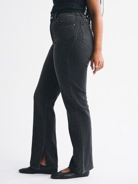 Good American Black High-Rise Flare Jeans with Front Split Hem
